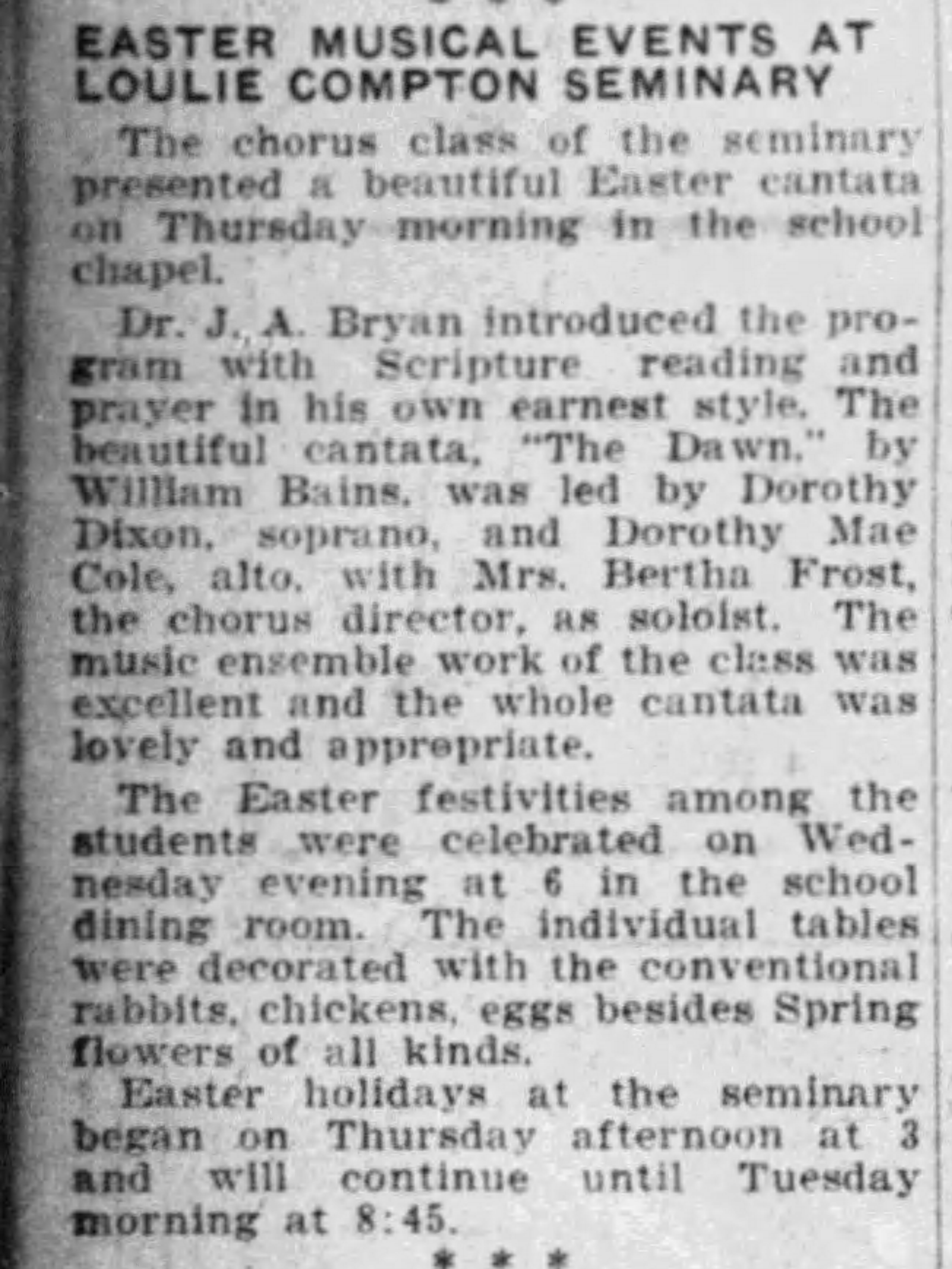 Easter Musical Events at Loulie Compton